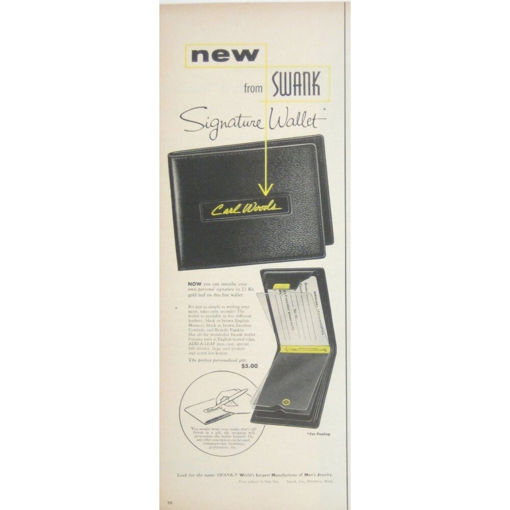 Signature Wallet Advertisement MOD Men Fashion 1956 Vintage Print Ad